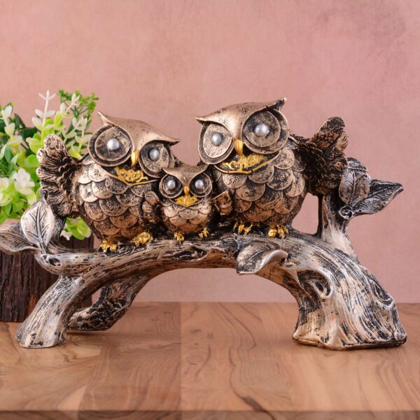 Owl Family Sitting on Tree Decorative Bird Showpieces Statue for Home Decor Living Room Bedroom Wall Shelf Table Top Garden Decoration Items -4