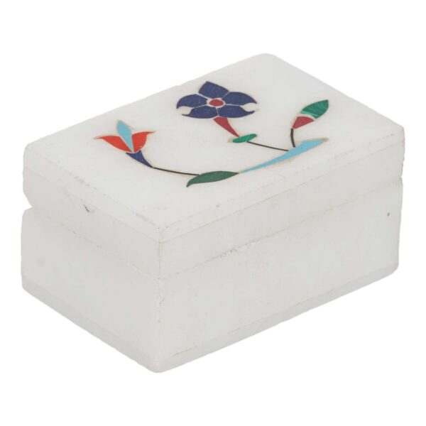 White Marble with floral inlay work Trinket Jewelry Box for Multi Purpose Use - Image 2