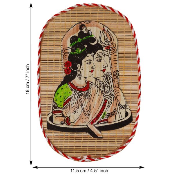 Oval Shaped Design Bamboo Hand Crafted Wall Hangings Of Shiv Sakti For Home Decor - Image 3