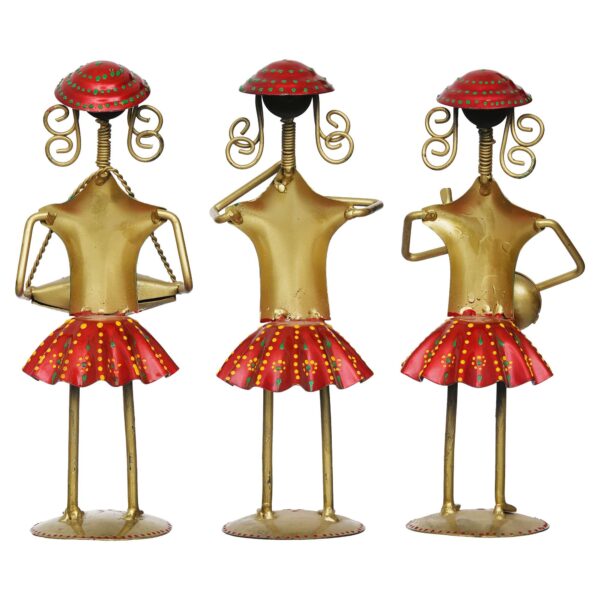 Set of 3 Antique Metal Decorative Tribal Musician Dolls Playing Musical Instrument Handicraft Item for Diwali Gifts | Home & office Decoration - Image 4