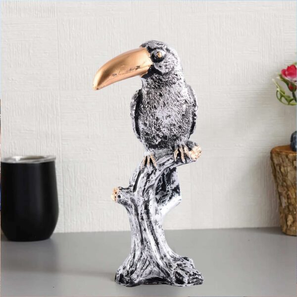 Decorative Silver Resin Parrot Showpiece for Home Decor, Living Room, Table Decoration for Gifting