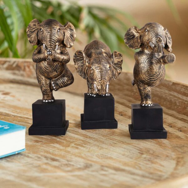 Polyresin Elephant Showpiece Statue and Artifacts for Home Decor, Living Room, Table Decoration for Gifting, Interiors and Diwali Decoration Golden (Set Of 3)