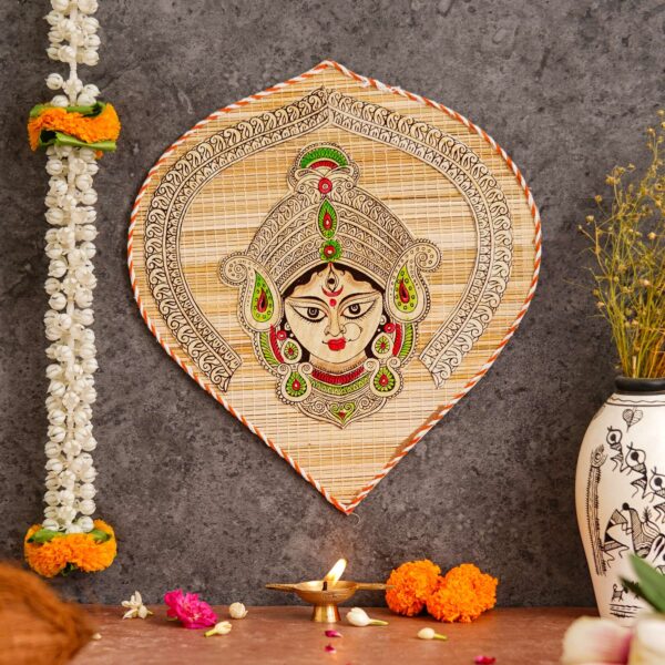 Bamboo Hand Crafted Leaf Design Wall Hangings Of Durga Ji For Home Decor | Bamboo Art For Wall Decor