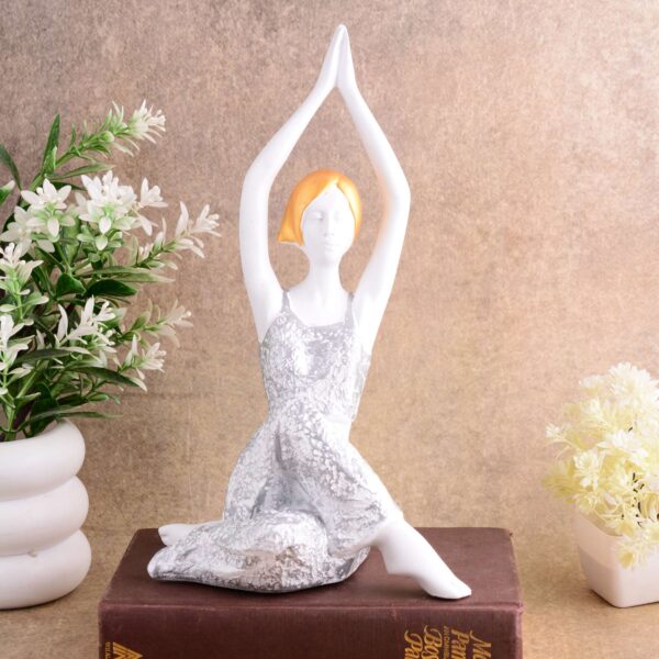 Suitable for home decor Yoga Posture Lady Statue Idol for Home Yoga Statue admirable piece of gift (silver)